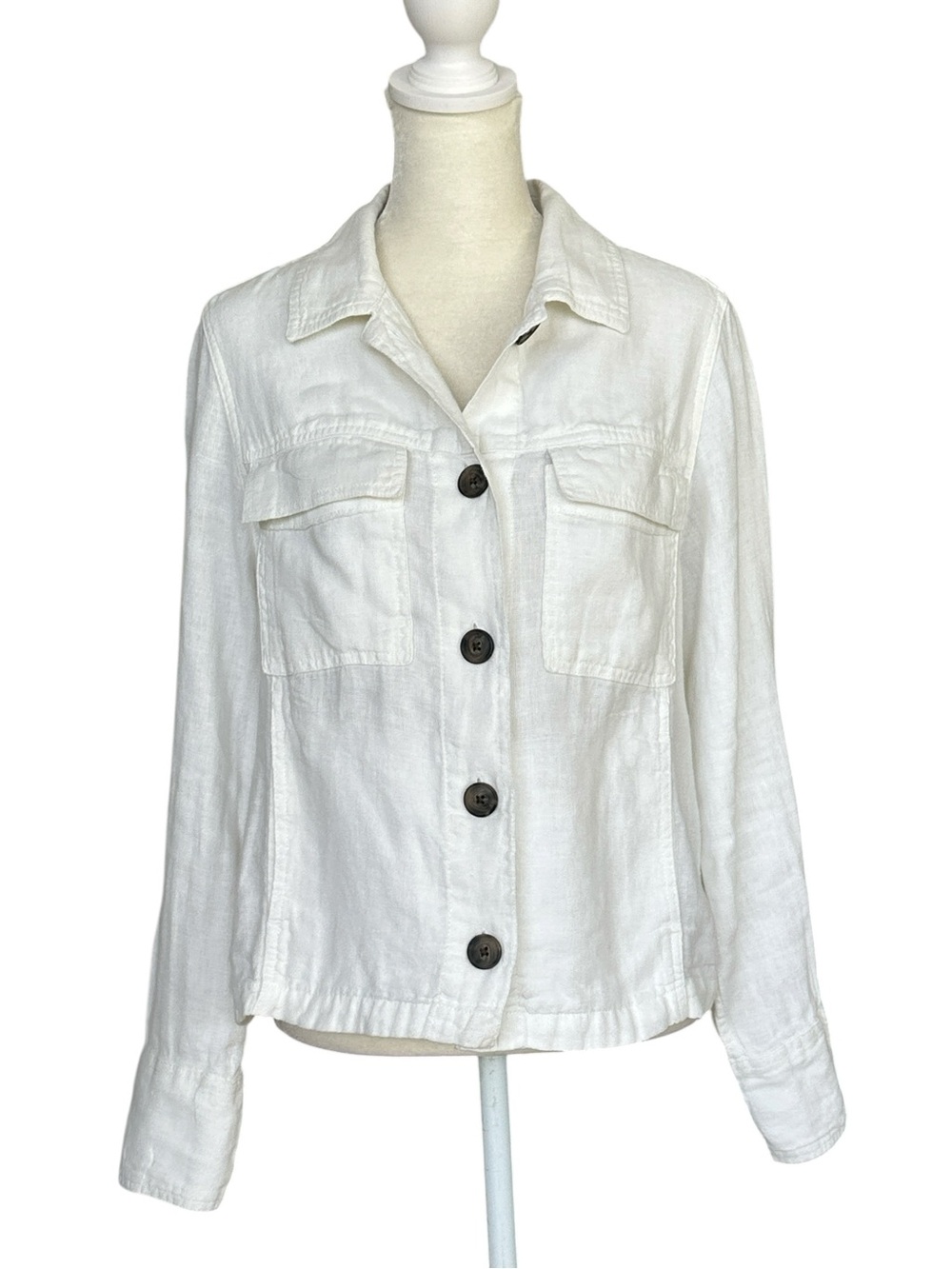 Nicole Miller‎ Women's White Linen Utility Button Down Jacket Coastal Size Large